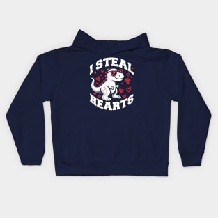 I Steal Hearts Valentines Day Dinosaur T-Rex Kids Hoodie